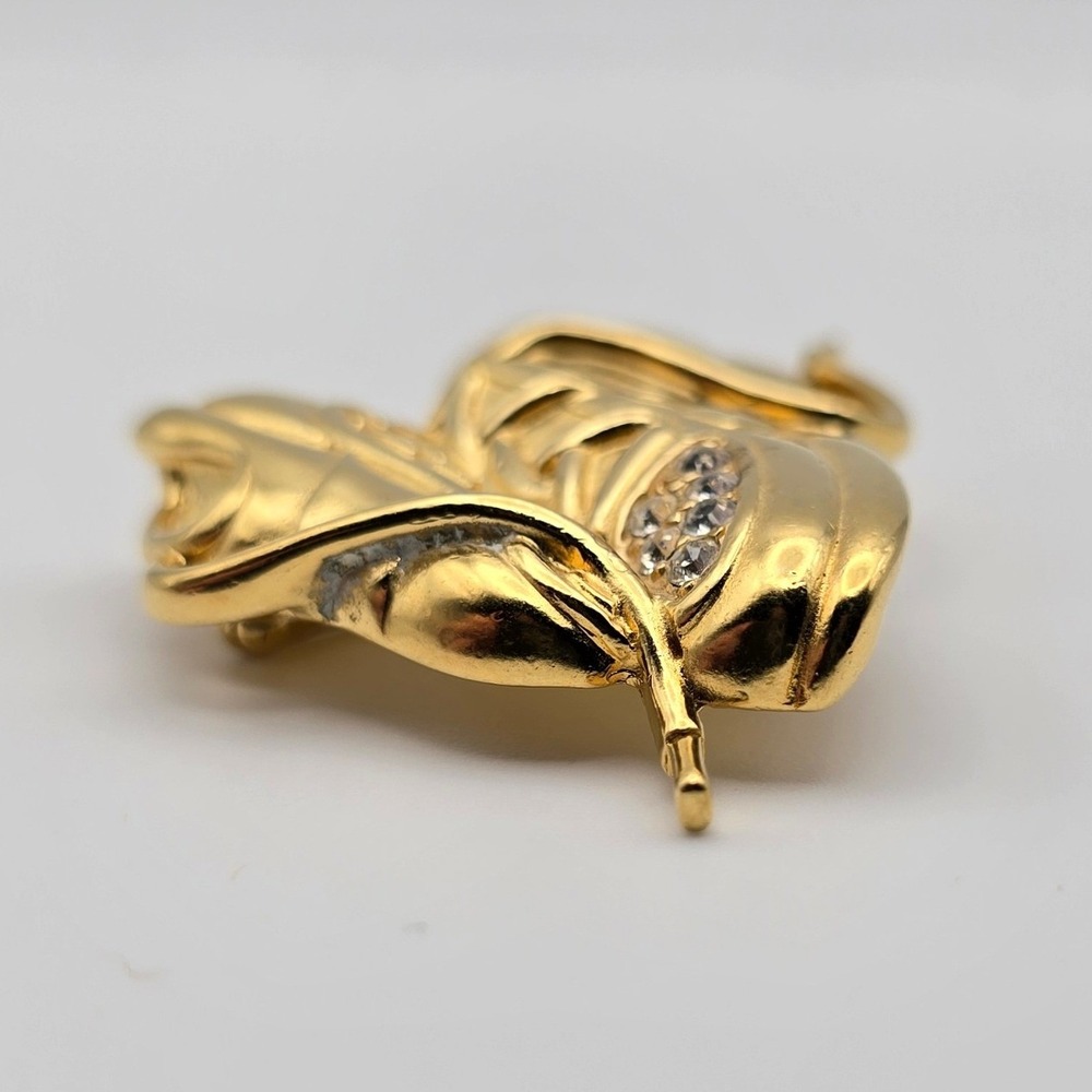Tennis Shoe Brooch Gold Tone Rhinestone Sneaker Pin Sporty Gift Athletic Fashion - Picture 9 of 9